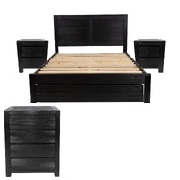 4pc King Bed Suite Bedside Tallboy Bedroom Furniture Package - Black