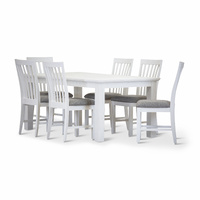 Laelia 7pc Dining Set 180cm Table 6 Chair Acacia Wood Coastal Furniture - White