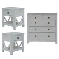 3pc Set 2 Bedside Tallboy Storage Cabinet Side End Table White Wash