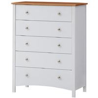 Brownwood Tallboy 5 Chest of Drawers Solid Rubber Wood Bed Storage Cabinet - White