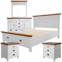 4pc King Bed Suite Bedside Dresser Bedroom Furniture Package - White