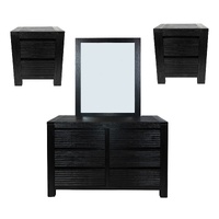 4pc Bedside Dresser Mirror Bedroom Drawers Set Nightstand Cabinet - Black