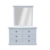 Beechworth Dresser Mirror 6 Chest of Drawers Pine Wood Storage Cabinet - White