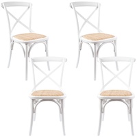 Aster Crossback Dining Chair Set of 4 Solid Birch Timber Wood Ratan Seat - White