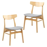 2pc Set Dining Chair Fabric Seat Scandinavian Style Solid Rubberwood