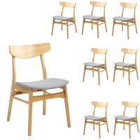 8pc Set Dining Chair Fabric Seat Scandinavian Style Solid Rubberwood