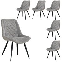 Dining Chair Set of 6 Fabric Seat with Metal Frame - Granite