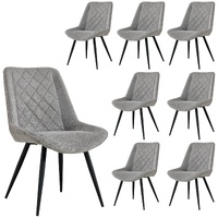 Dining Chair Set of 8 Fabric Seat with Metal Frame - Granite