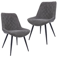 Dining Chair Set of 2 Fabric Seat with Metal Frame - Graphite