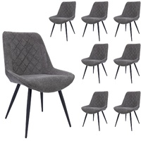 Dining Chair Set of 8 Fabric Seat with Metal Frame - Graphite