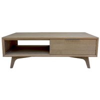 130cm Coffee Table 2 Drawer Solid Acacia Timber Brushed Smoke