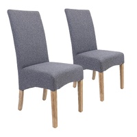 Dining Chair Set of 2 Fabric Seat Solid Pine Wood Furniture - Grey