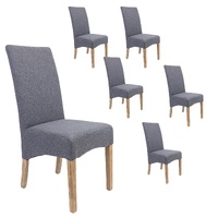 Dining Chair Set of 6 Fabric Seat Solid Pine Wood Furniture - Grey