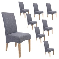 Dining Chair Set of 8 Fabric Seat Solid Pine Wood Furniture - Grey