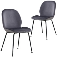 Dining Chair Set of 2 Fabric Seat with Metal Frame - Charcoal