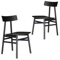 Dining Chair Set of 2 Solid Oak Wood Timber Seat Furniture - Black