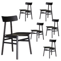 Dining Chair Set of 6 Solid Oak Wood Timber Seat Furniture - Black