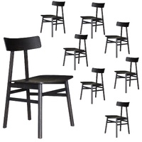 Dining Chair Set of 8 Solid Oak Wood Timber Seat Furniture - Black