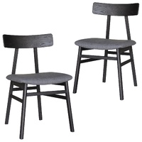 Dining Chair Set of 2 Solid Oak Wood Fabric Seat Furniture - Black