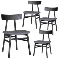 Dining Chair Set of 4 Solid Oak Wood Fabric Seat Furniture - Black