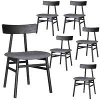 Dining Chair Set of 6 Solid Oak Wood Fabric Seat Furniture - Black