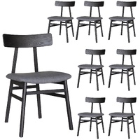 Dining Chair Set of 8 Solid Oak Wood Fabric Seat Furniture - Black