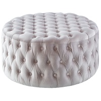 Cosmos Tufted Velvet Fabric Round Ottoman Footstools - Beige