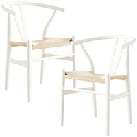 Anemone  Set of 2 Wishbone Dining Chair Beech Timber Replica Hans Wenger - White