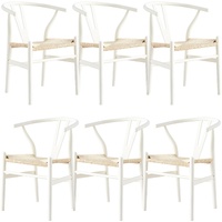 Anemone  Set of 6 Wishbone Dining Chair Beech Timber Replica Hans Wenger - White