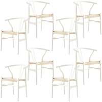 Anemone  Set of 8 Wishbone Dining Chair Beech Timber Replica Hans Wenger - White