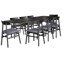 9pc Dining Set Table Extendable 170-230cm Oak Fabric Seat Chair - Black