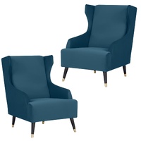 Set of 2 Accent Sofa Arm Chair Fabric Uplholstered Lounge Couch - Navy