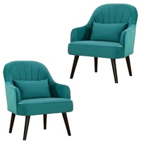 Set of 2 Accent Sofa Arm Chair Fabric Uplholstered Lounge - Mid Blue