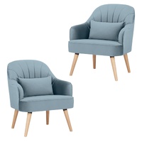 Set of 2 Accent Sofa Arm Chair Fabric Uplholstered Lounge - Light Blue