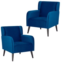 Set of 2 Accent Sofa Arm Chair Fabric Uplholstered Lounge - Dark Blue