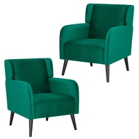 Set of 2 Accent Sofa Arm Chair Fabric Uplholstered Lounge - Green