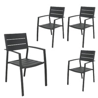 4pc Set Outdoor Dining Table Chair Aluminium Frame Grey