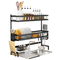 65cm 3 tier Over Single Sink Dish Drying Rack Drainer Kitchen Cutlery Holder Storage Organizer