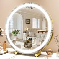 40cm Large Makeup Desk Mirror Lights Round LED Makeup Make up Mirror Bedroom Tabletop Touch Control Gold