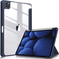 iPad Pro 11 Inch 2020-2022 Soft Tpu Smart Premium Case Auto Sleep Wake Stand Clear Cover Pencil holder navy blue