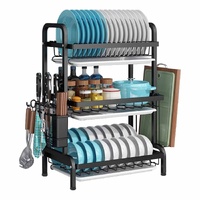 Dish Rack 3 Tier Dish Dryer Drainer Stainless Steel Dish Drying Rack Drip Trays Side Holder Kitchen Storage Save Space