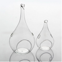 10 Pack of Hanging Clear Glass Tealight Candle Holder Tear Drop Pear Hour Glass Shape - 20cm High Terrarium Plant Mini Garden Holder Decoration Craft 