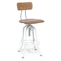 Hamptons Style White Bar Stool Chair Height Adjustable and Swivel with Natural Wood Top