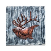 Decorative Reindeer 3D Wood Metal Wall Art Decor in Blue and Rusty Bronze