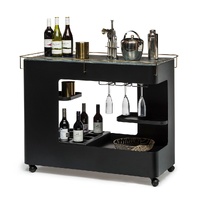 Large Contemporary Black Gold Drinks Trolley Bar Cart with Marble Top and Stemware Rack