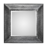 Square Wall Mirror with Croc Pattern Frame in Silver Finish