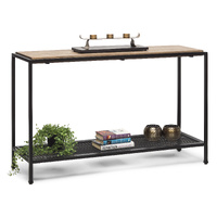 Black Iron Hallway Console Table with Distressed Wood Top