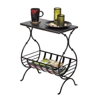 Wauconda Black Iron Side Table with Magazine Storage and Silver Finish Top