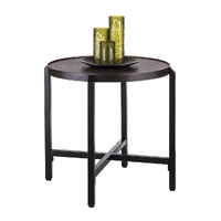 Jefferson Small Round Iron Black Side Table with Copper Finish Top