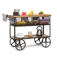 Retro Wooden Kitchen Island Trolley on Wheels with Storage Drawers